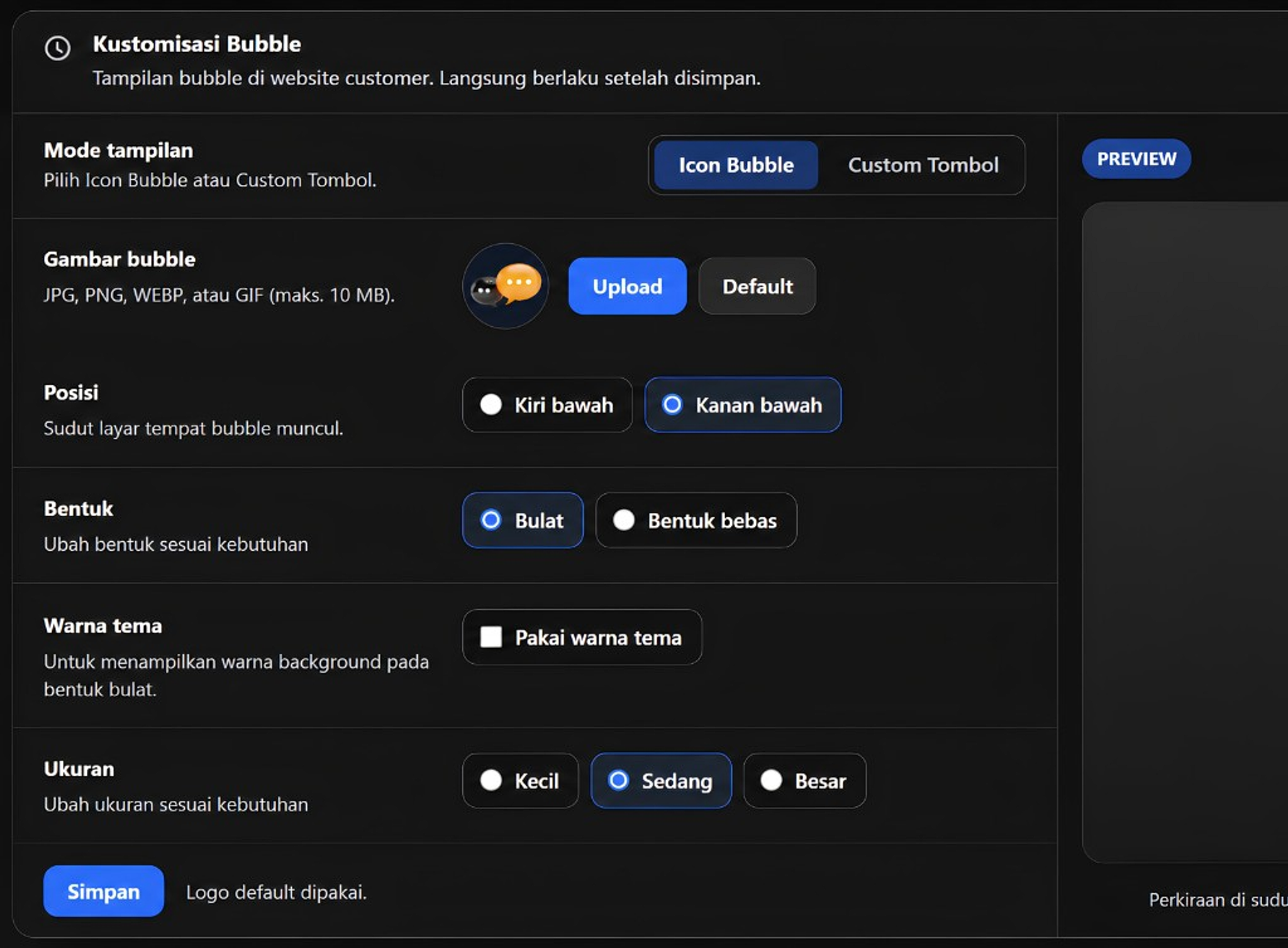 Kustomisasi icon bubble SaktiChat